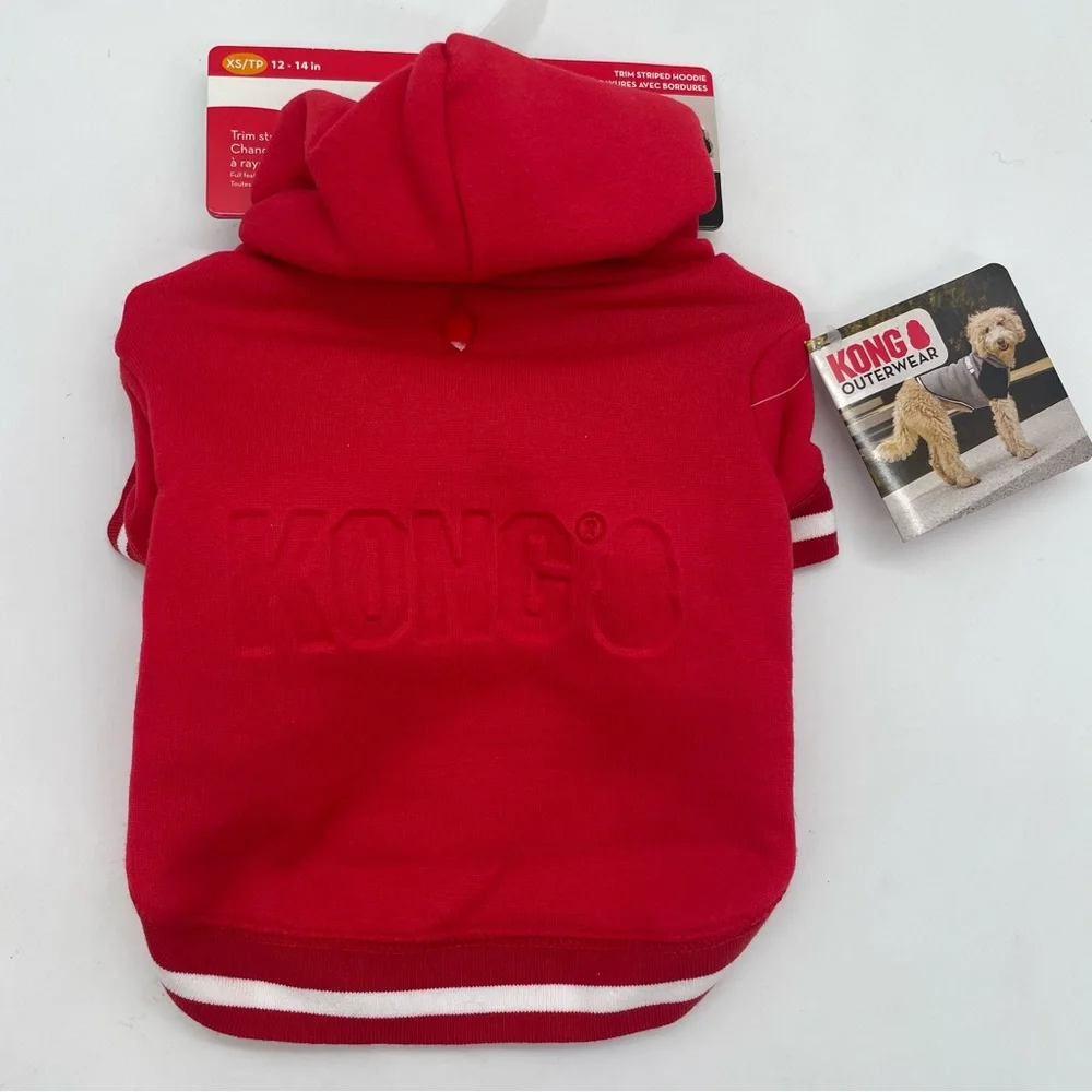 Dog KONG OuterWear Size XS Trim striped Fleece pull over‎ Hoodie Red & White